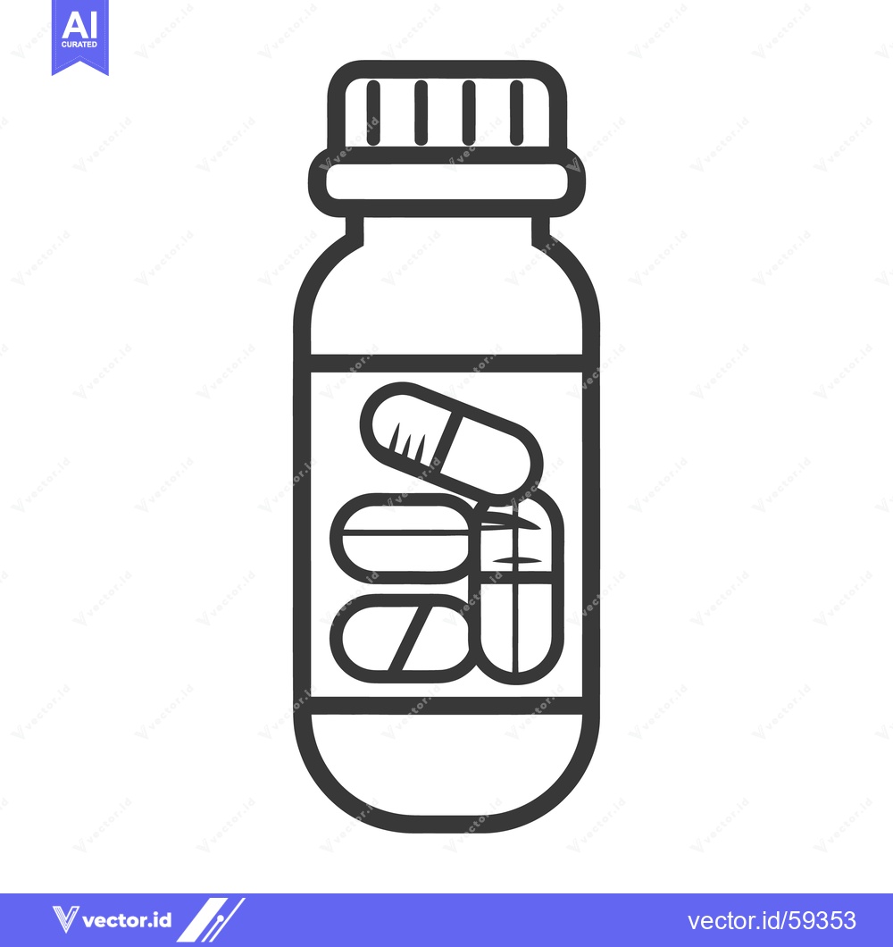 Premium Vector of A black and white illustration depicting a medicine bottle