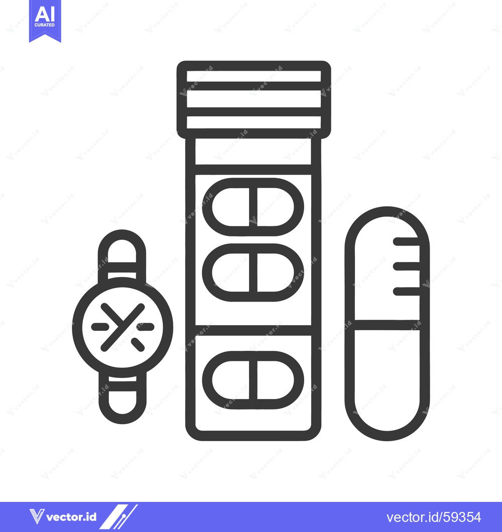 Premium Vector dari An icon of a watch pills and pill container graphic