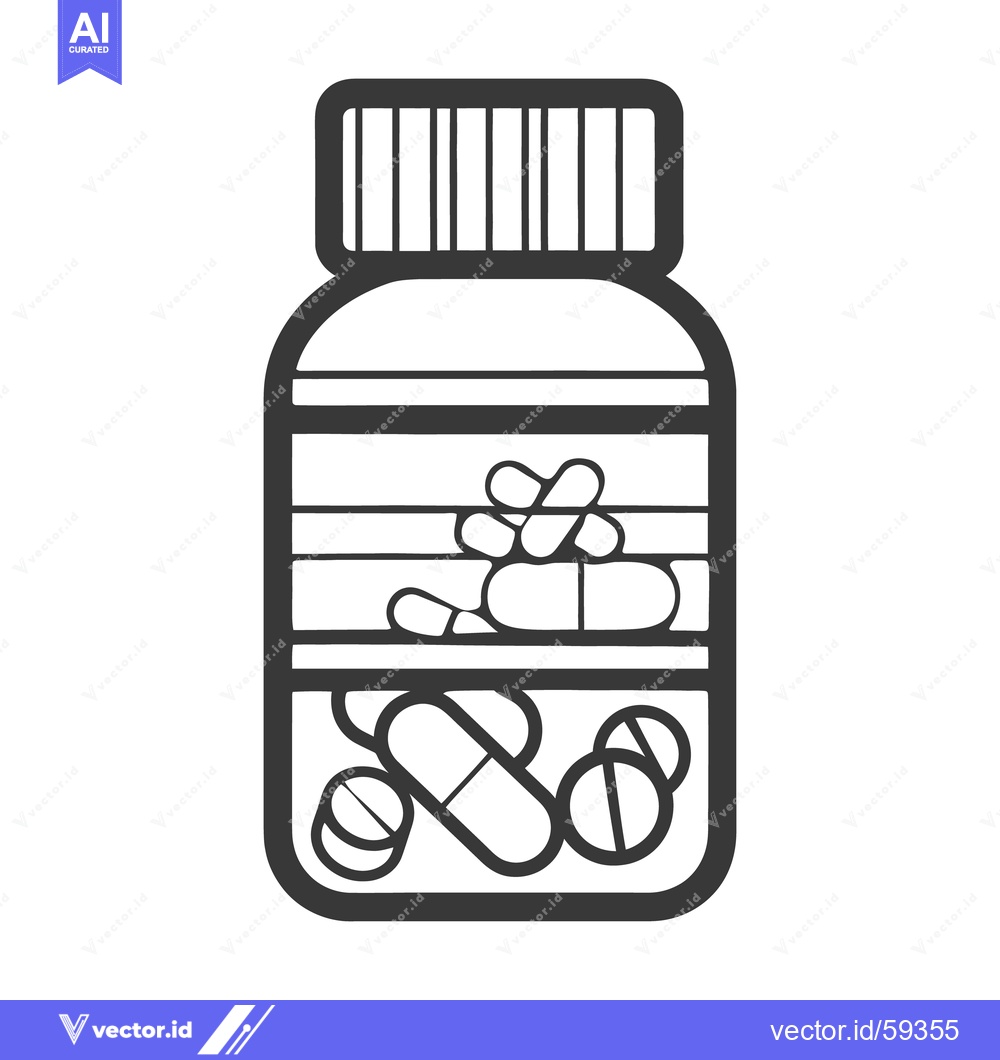 Premium Vector dari A black and white line drawing of a medicine bottle