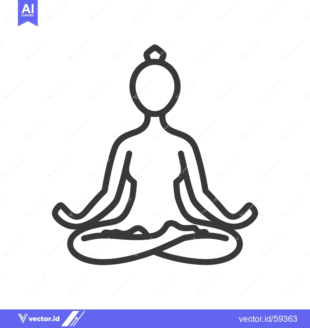 Premium Vector dari A simple black and white line drawing of a meditating person
