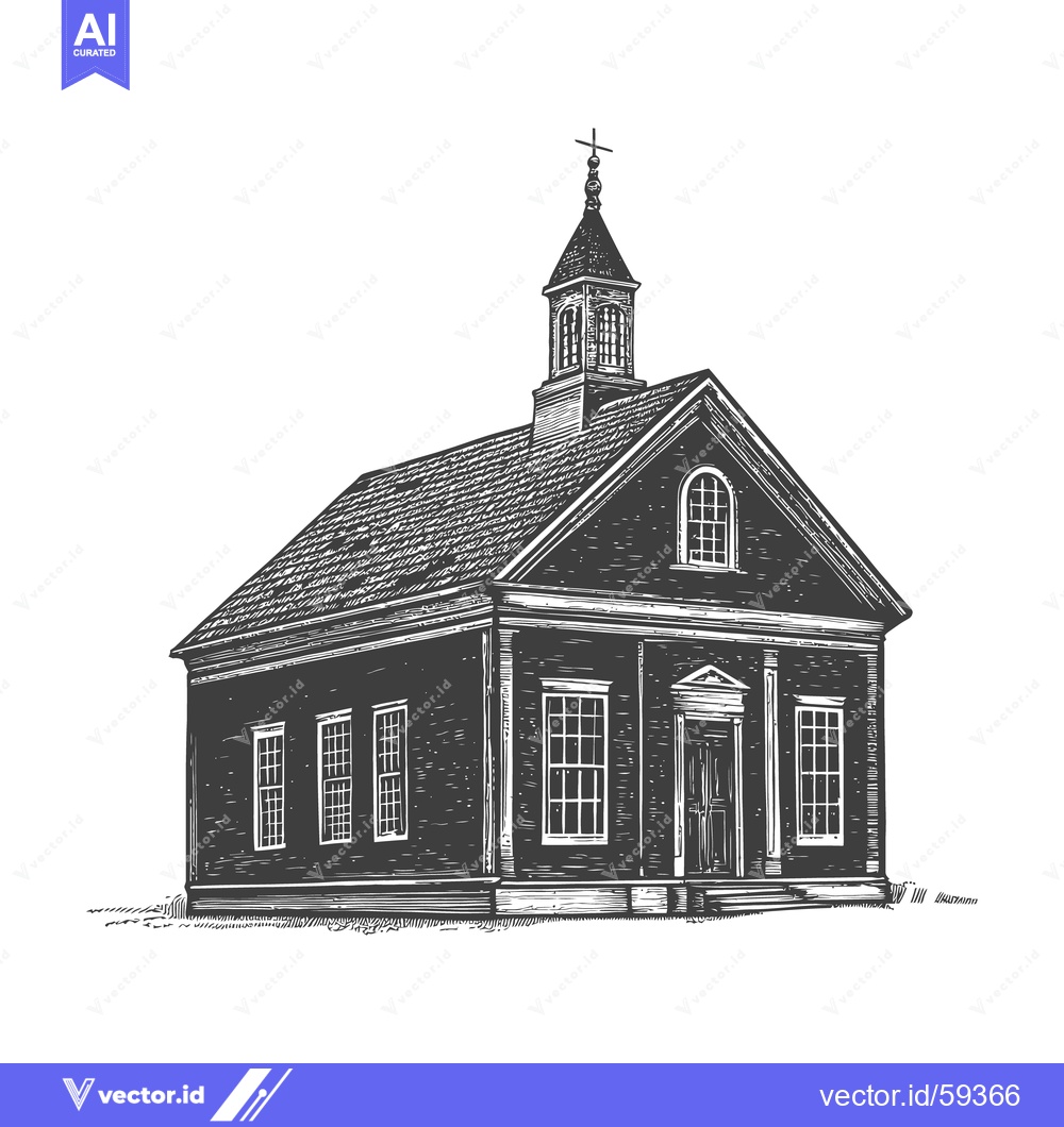Premium Vector of A detailed black and white drawing of a small church building