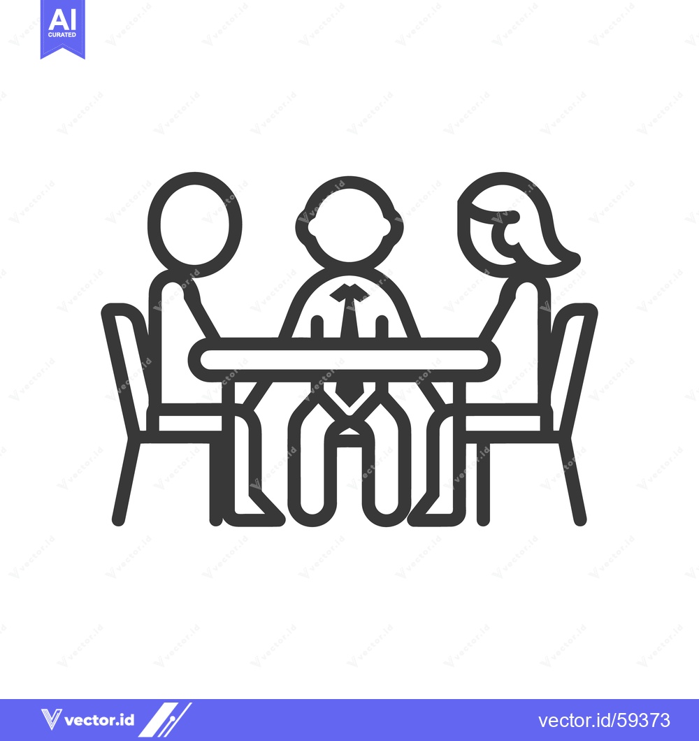 Premium Vector dari Three figures sit around a table in a simple line drawing