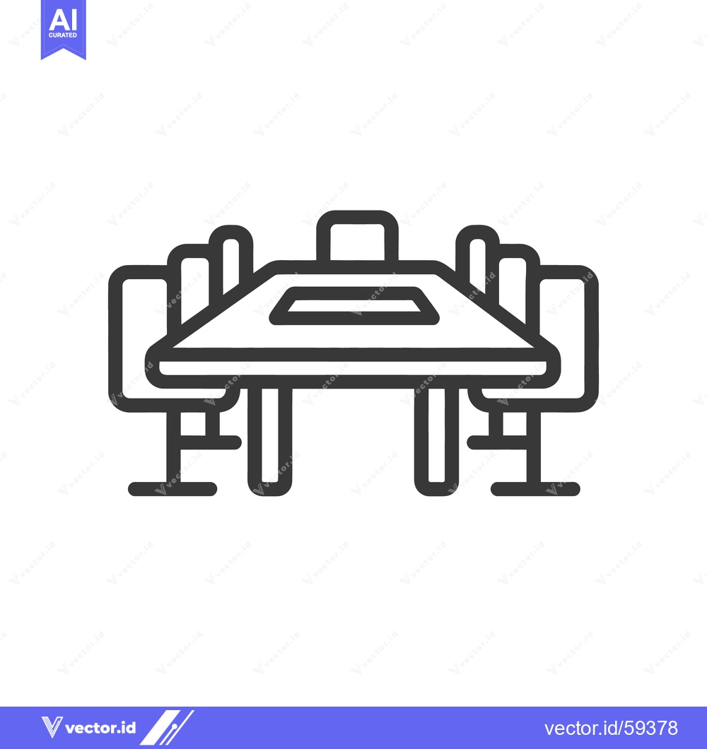 Premium Vector dari Minimalist Line Art: Conference Table with Chairs, Meeting Room Icon