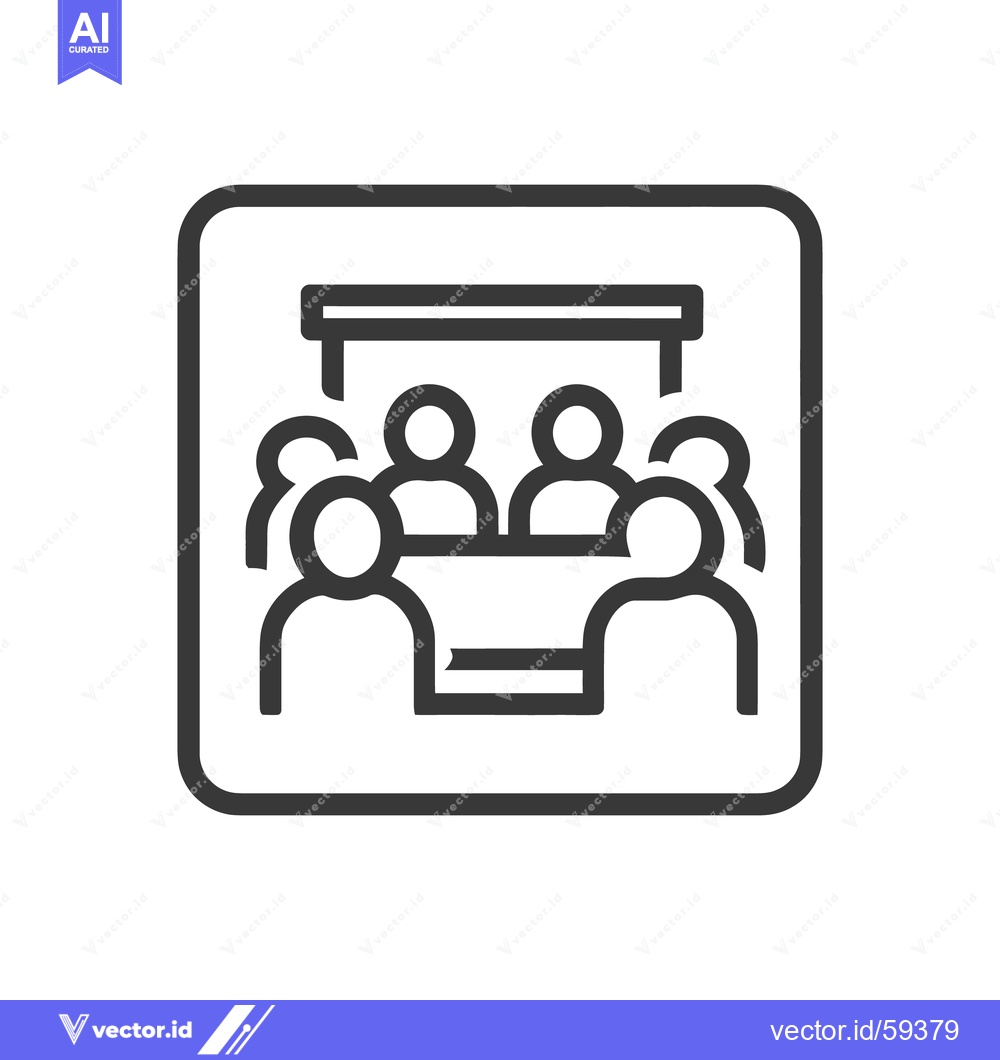 Premium Vector of Meeting Icon: Group of People Around a Table in Outline Style