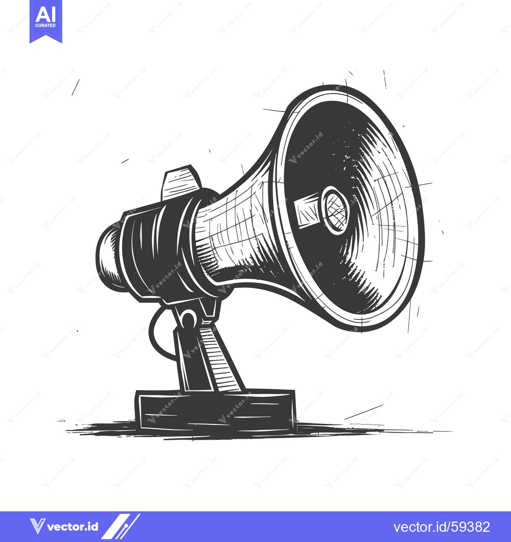 Premium Vector of A detailed black and white illustration of a megaphone