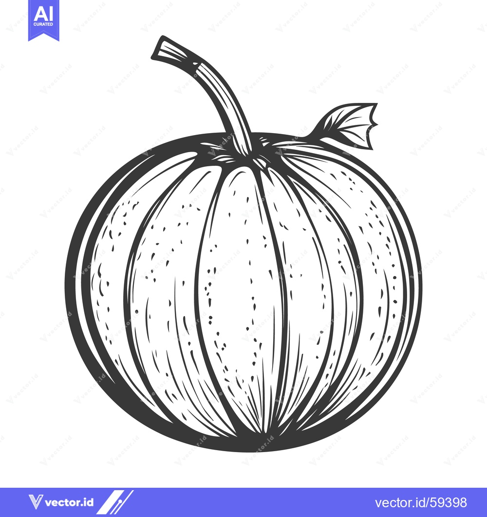 Premium Vector of An illustrated black and white drawing of a single pumpkin