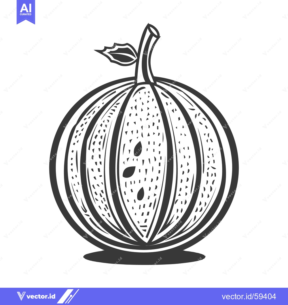 Premium Vector dari A stylized black and white illustration of a melon fruit