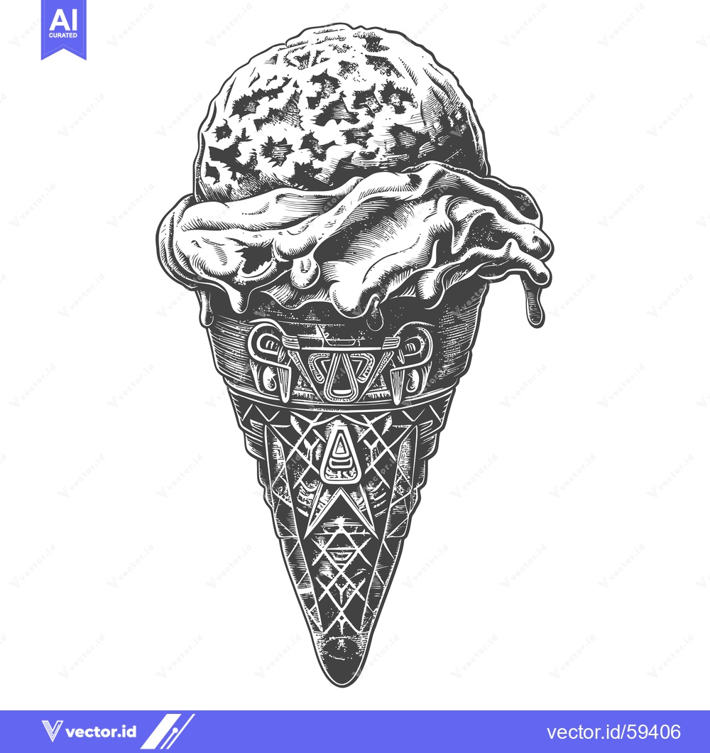Premium Vector dari Melted Ice Cream Cone with Intricate Pattern