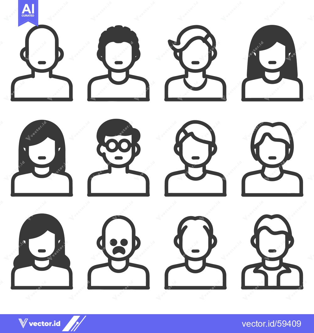 Premium Vector dari Outline illustrations of diverse faceless human avatars arranged in ro