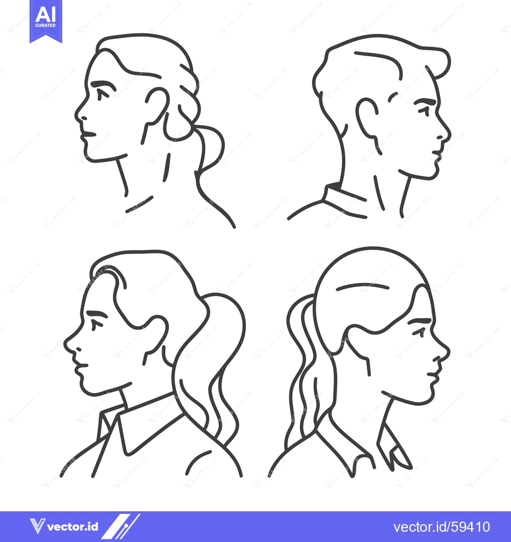 Premium Vector of Four human profile illustrations depicting diverse hairstyles and appe