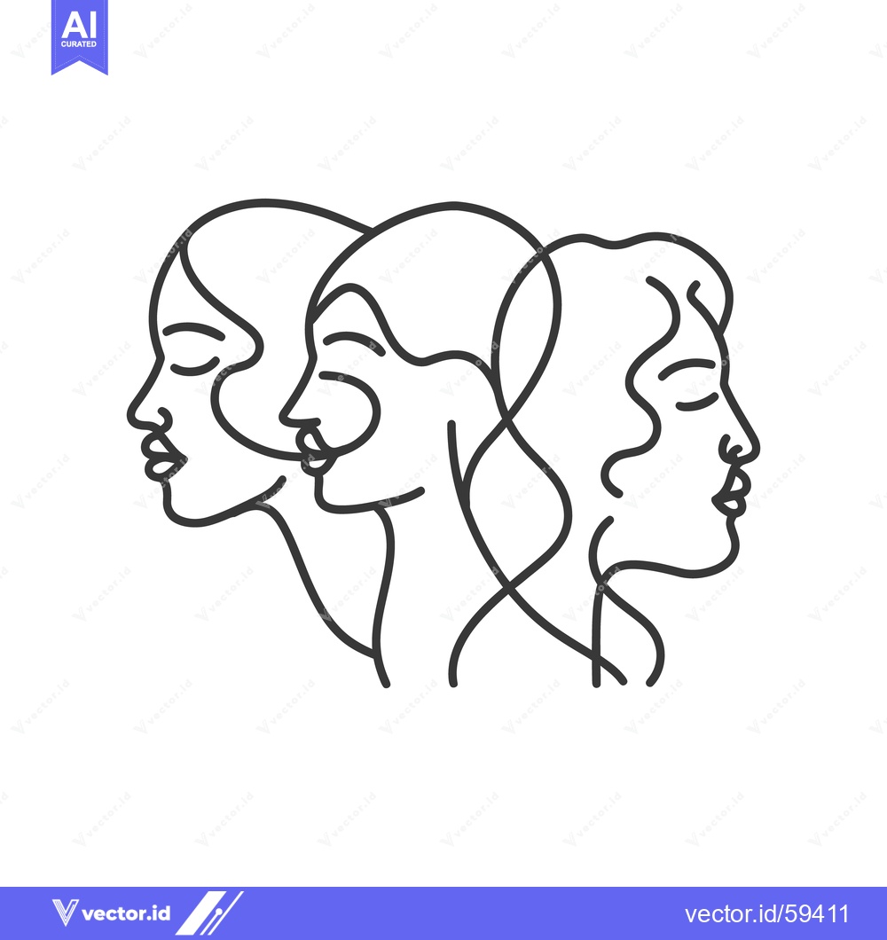 Premium Vector of Three female faces are depicted as a continuous black line drawing