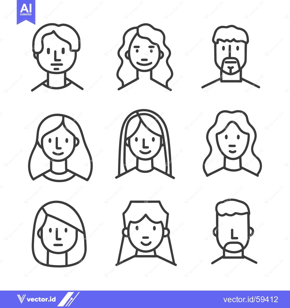 Premium Vector dari Nine Line Art Illustrations Featuring Different Smiling Human Faces