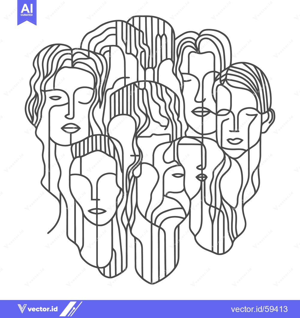 Premium Vector dari Geometric Line Art Depicting Several Human Female Faces
