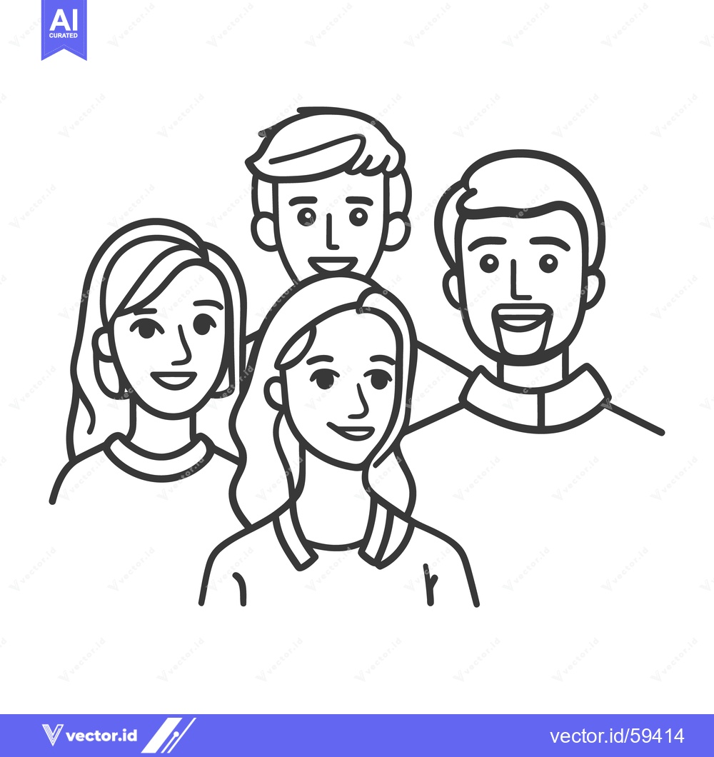 Premium Vector of Line drawing depicting a group of smiling people close together