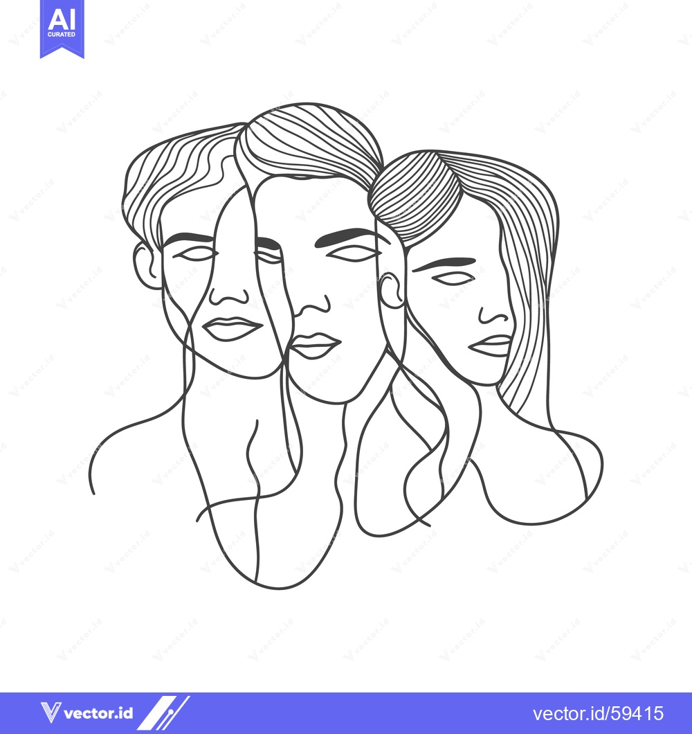 Premium Vector dari A line art depiction of three overlapping human faces