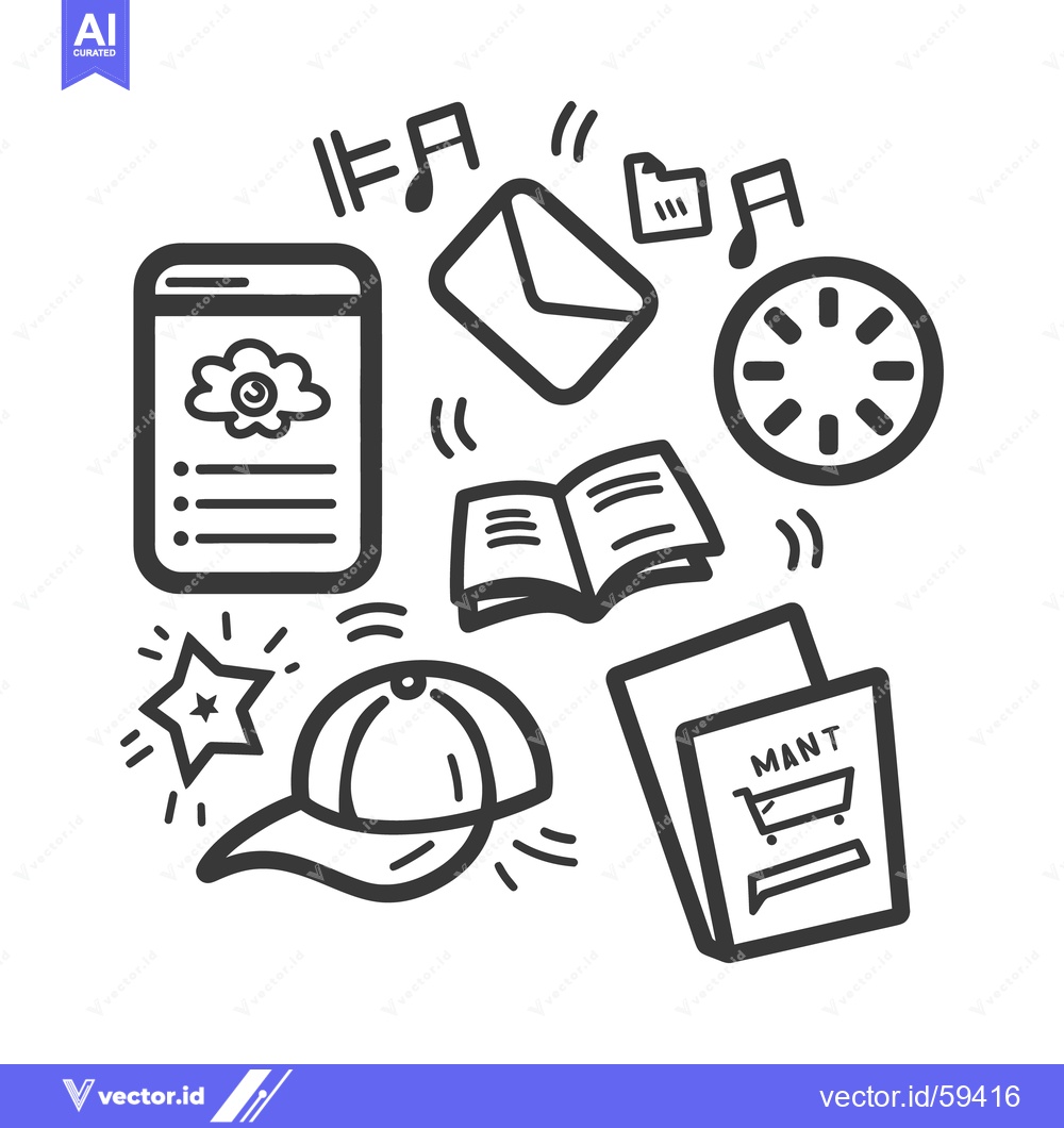 Premium Vector dari Various hand drawn icons representing several different common objects