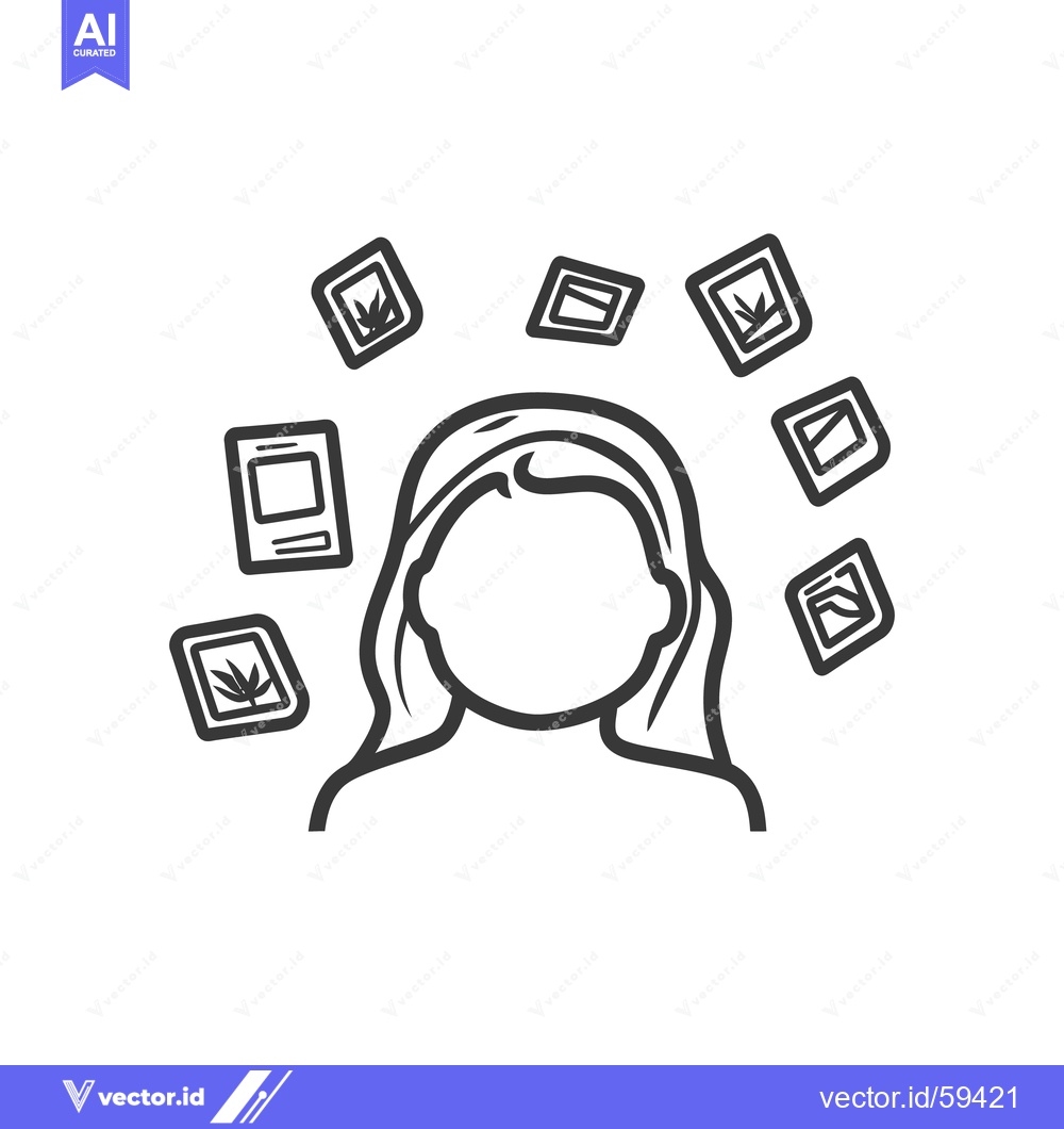Premium Vector of A woman surrounded by several floating square picture frames