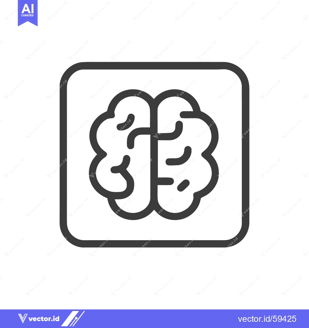 Premium Vector of Minimalist Brain Icon in Rounded Square, Dark Gray Outline on White