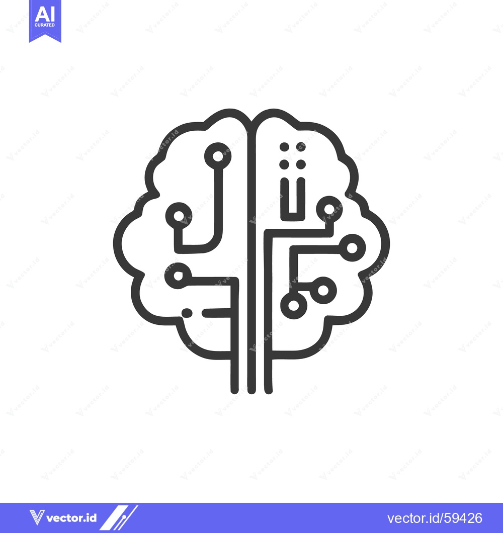 Premium Vector of Artificial Intelligence Brain Circuitry: Minimalist Icon on White Back