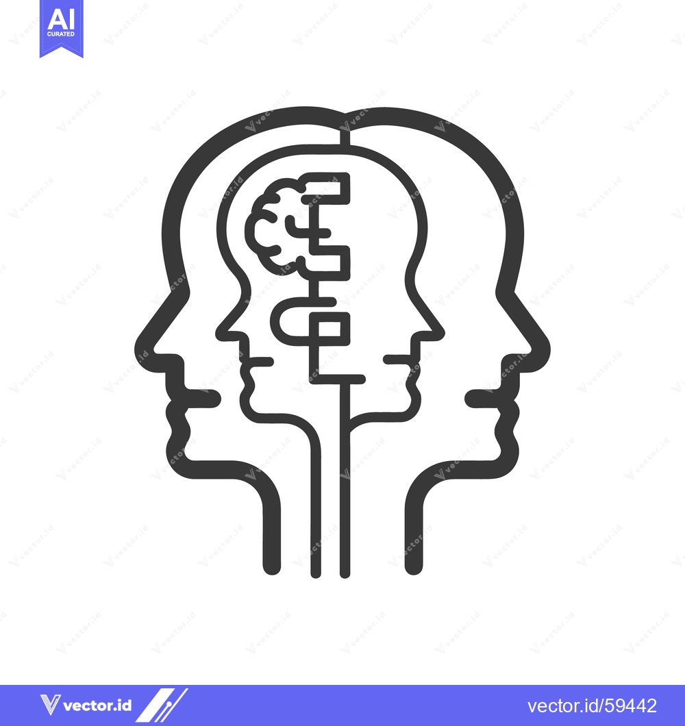 Premium Vector dari Line drawing depicting multiple human heads and a brain graphic