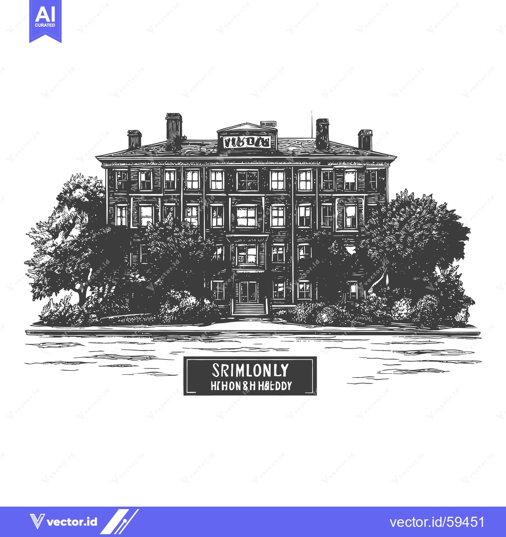 Premium Vector dari An illustrated drawing depicting a large building and its surroundings