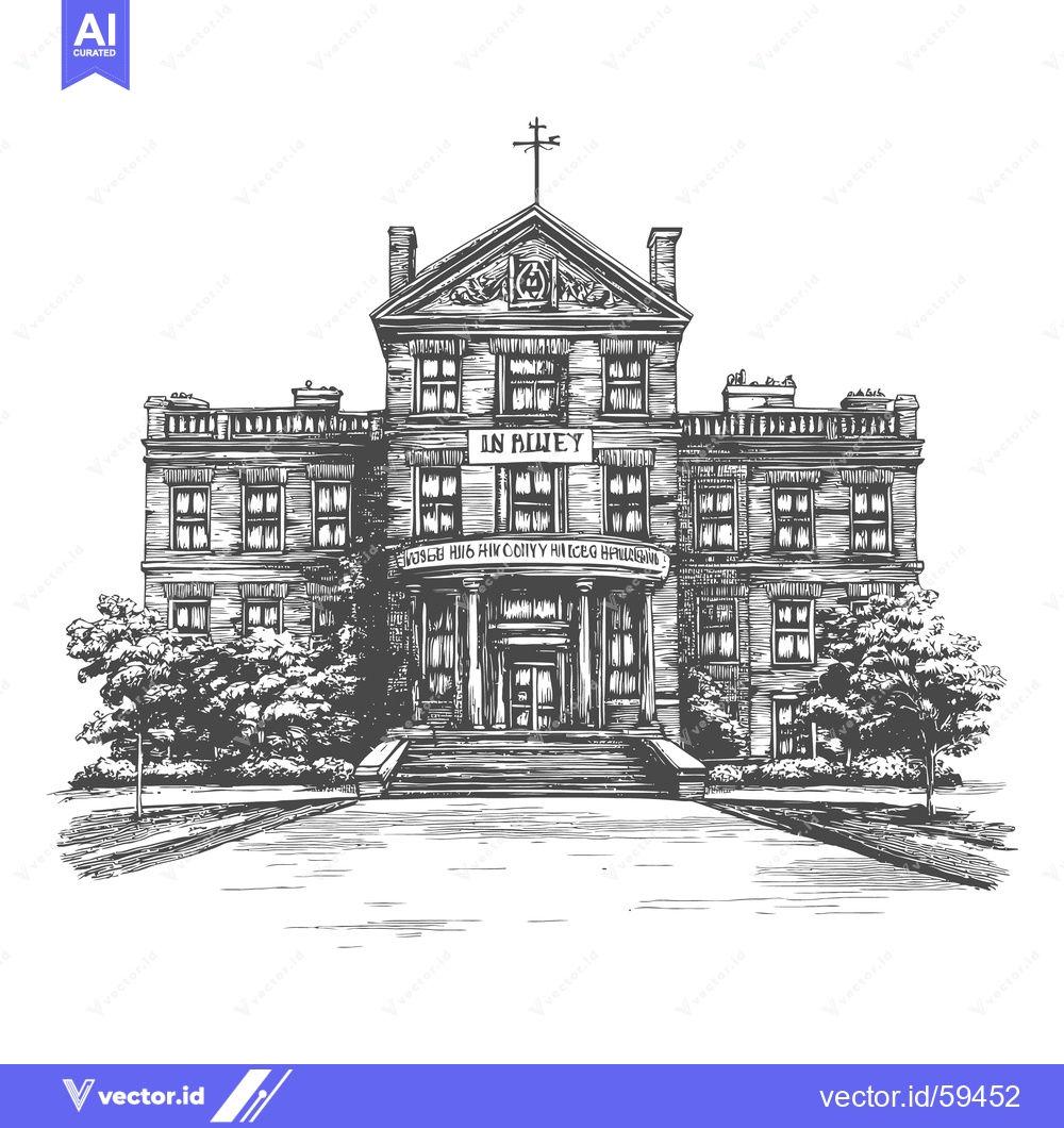 Premium Vector of A black and white drawing of an ornate institutional building