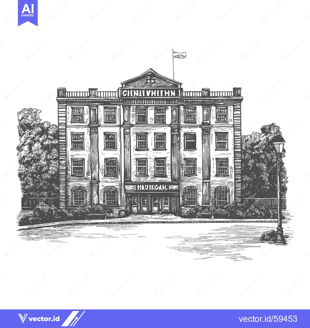 Premium Vector of A detailed black and white drawing of a grand building facade