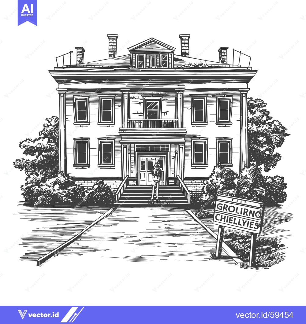 Premium Vector of An Illustrative Depiction Of A Large Mansion And Person