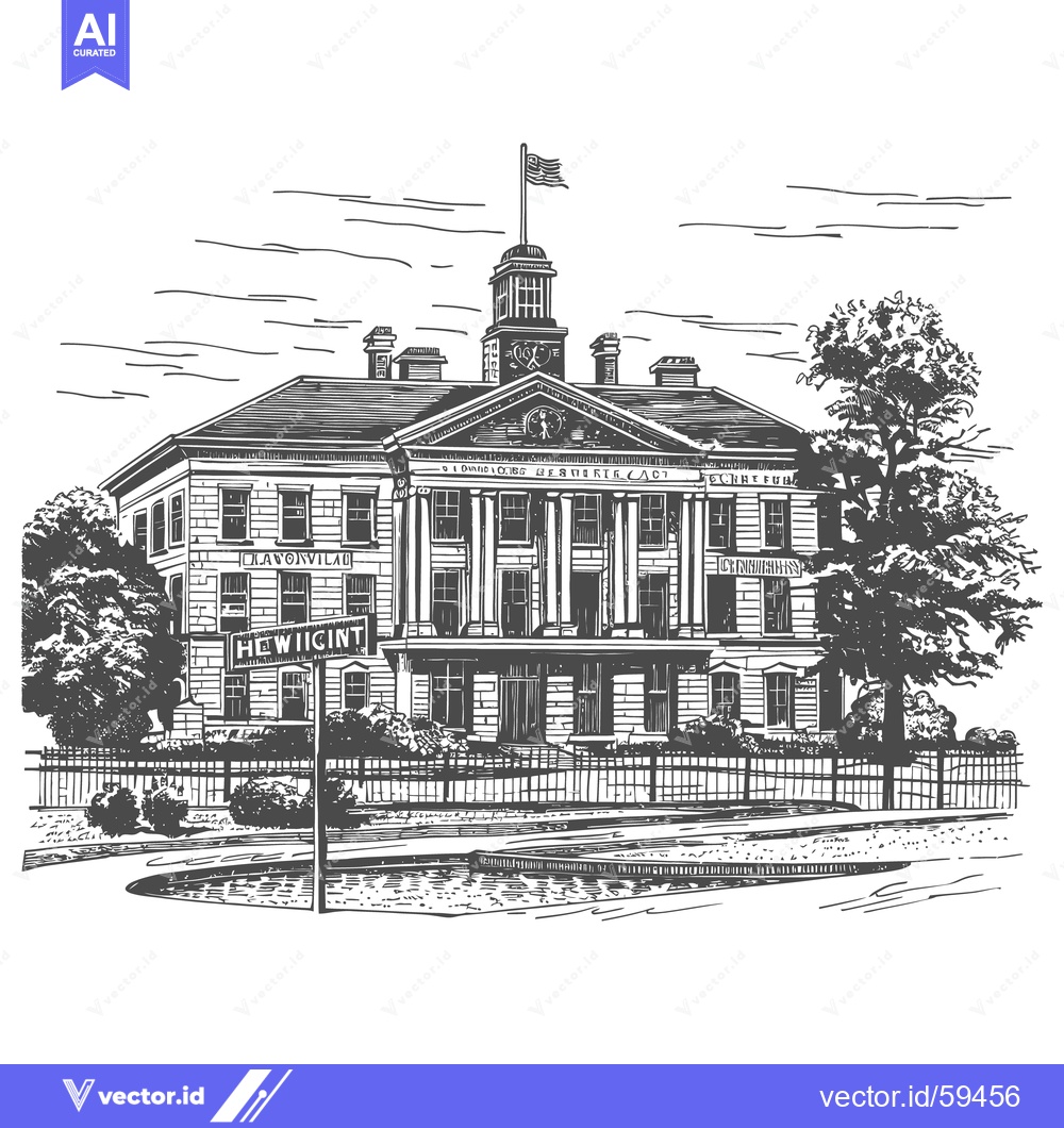 Premium Vector of A detailed pen and ink illustration of a grand building