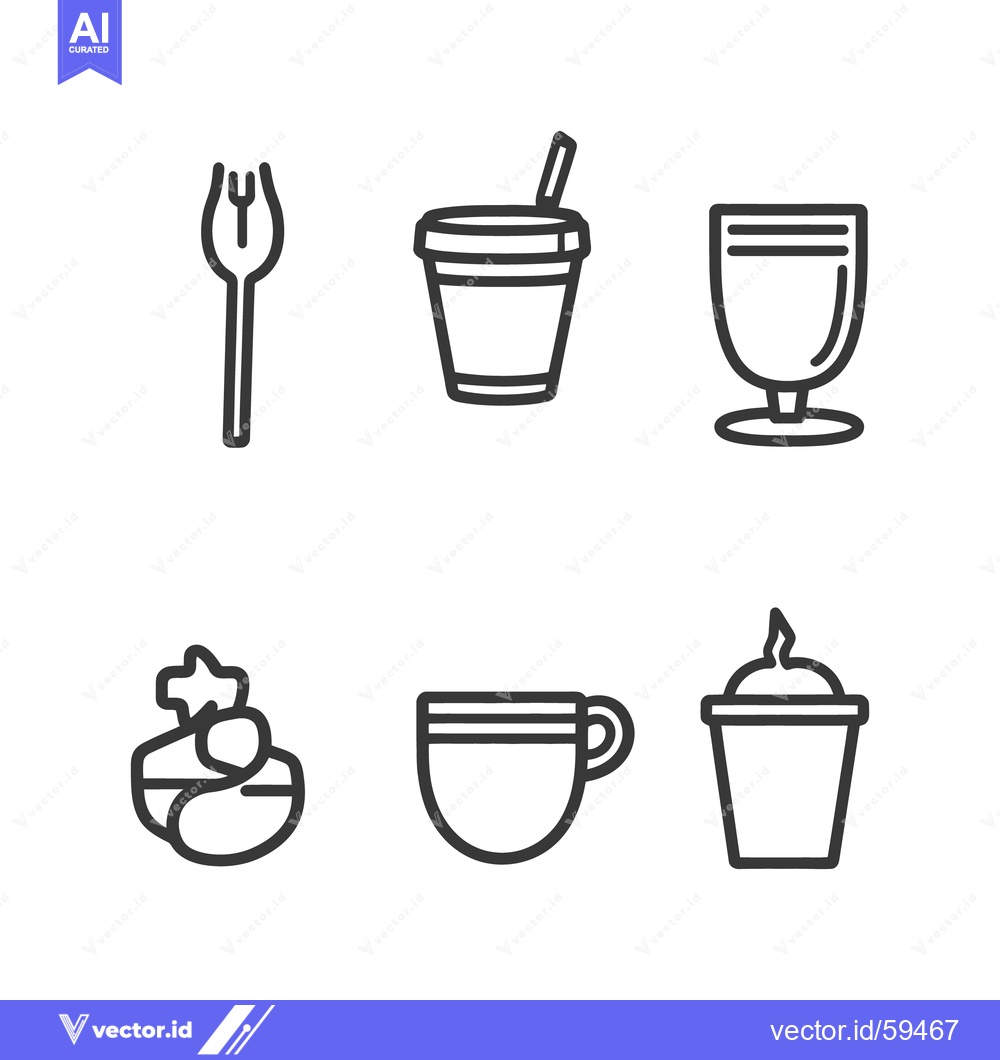Premium Vector of Outlined images of various beverages and food items are displayed