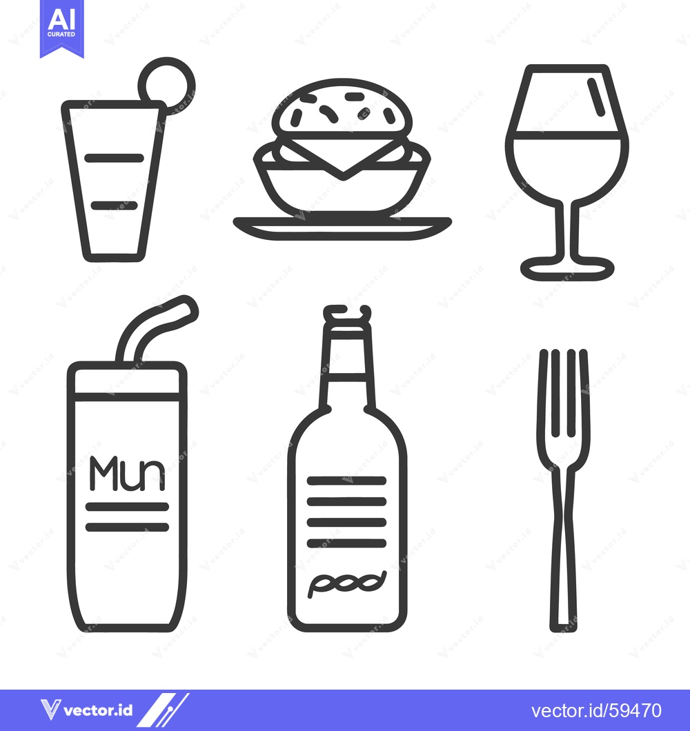 Premium Vector dari Simple line drawings depicting common food and beverage items