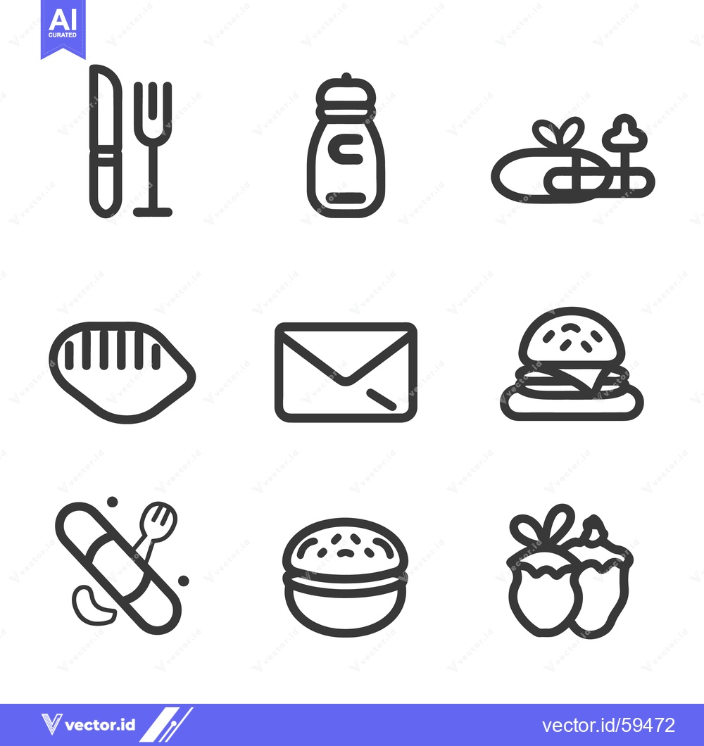 Premium Vector of Simple icons of food cutlery and communication symbols presented