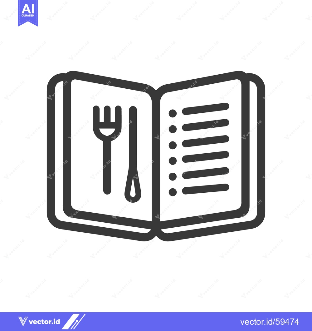 Premium Vector dari Minimalist Menu Icon: Open Book with Fork and List