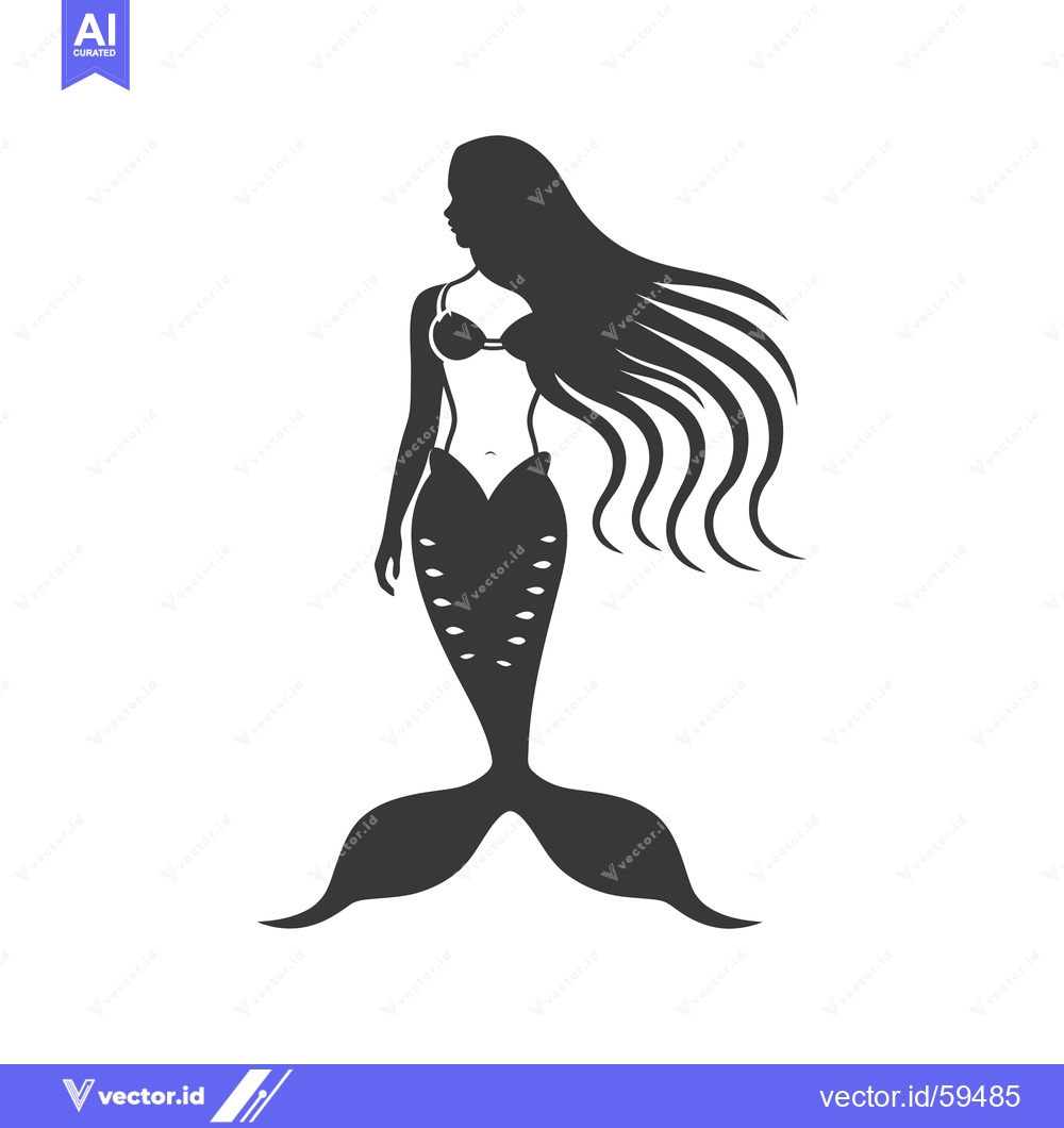 Premium Vector of A beautiful mermaid silhouette standing gracefully with flowing long h