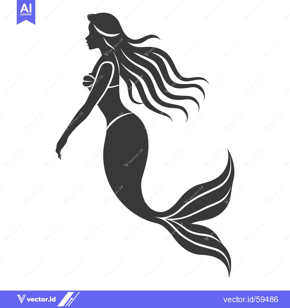 Premium Vector dari A beautiful mermaid silhouette floats gracefully with flowing long wav