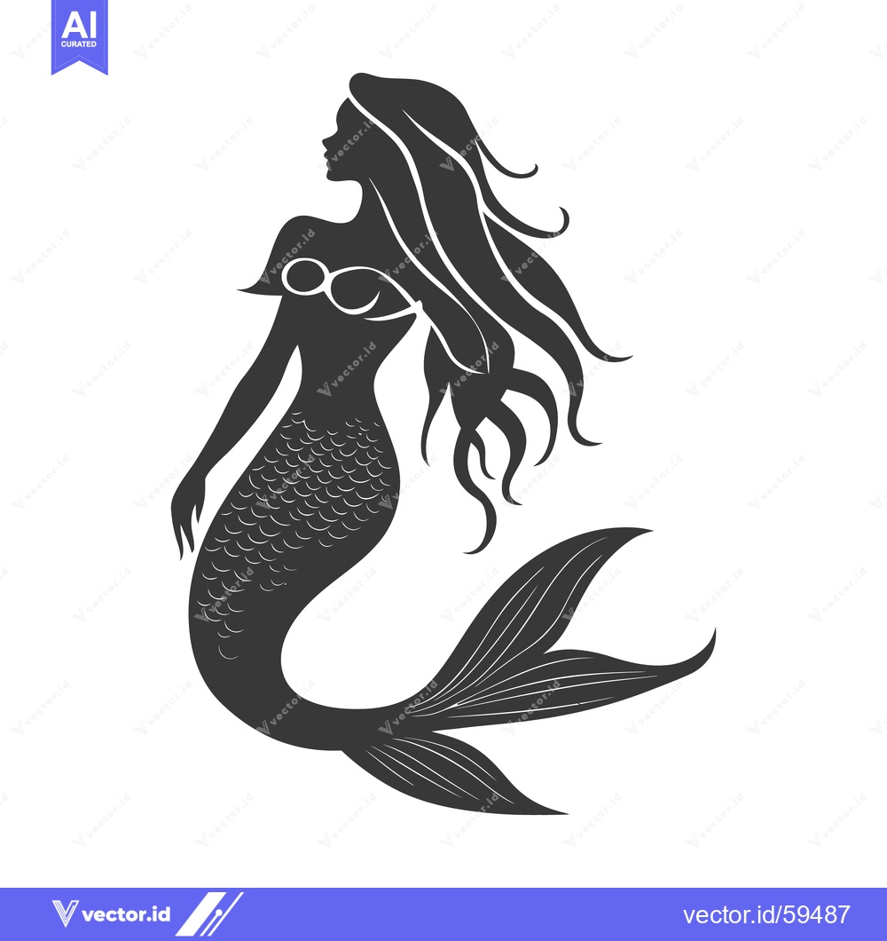 Premium Vector of A graceful silhouette of a mermaid with flowing hair and fishtail