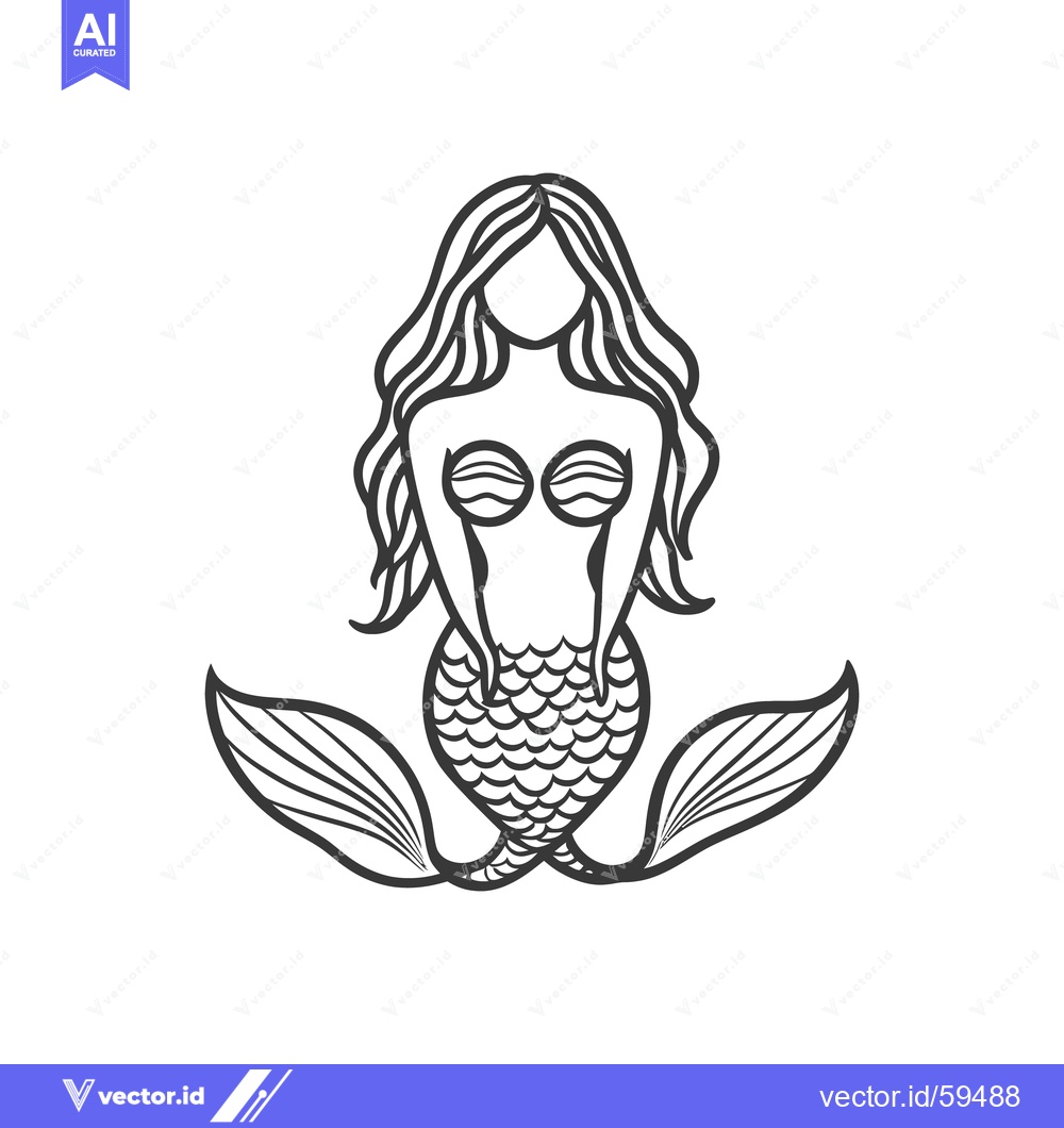 Premium Vector dari A stylized line art drawing of a beautiful mermaid