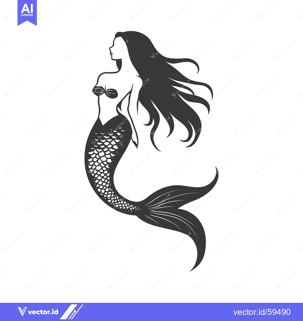 Premium Vector dari Silhouette depiction of a beautiful mythical aquatic mermaid creature