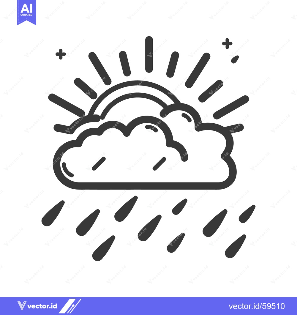 Premium Vector of A black and white illustrated image of sun rain and clouds