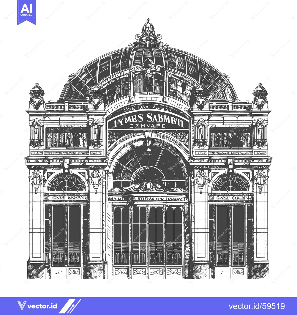 Premium Vector dari A detailed black and white architectural drawing of a building facade