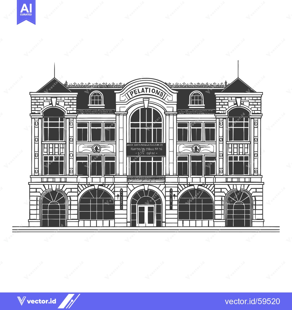 Premium Vector dari Detailed black and white illustration depicting a building facade