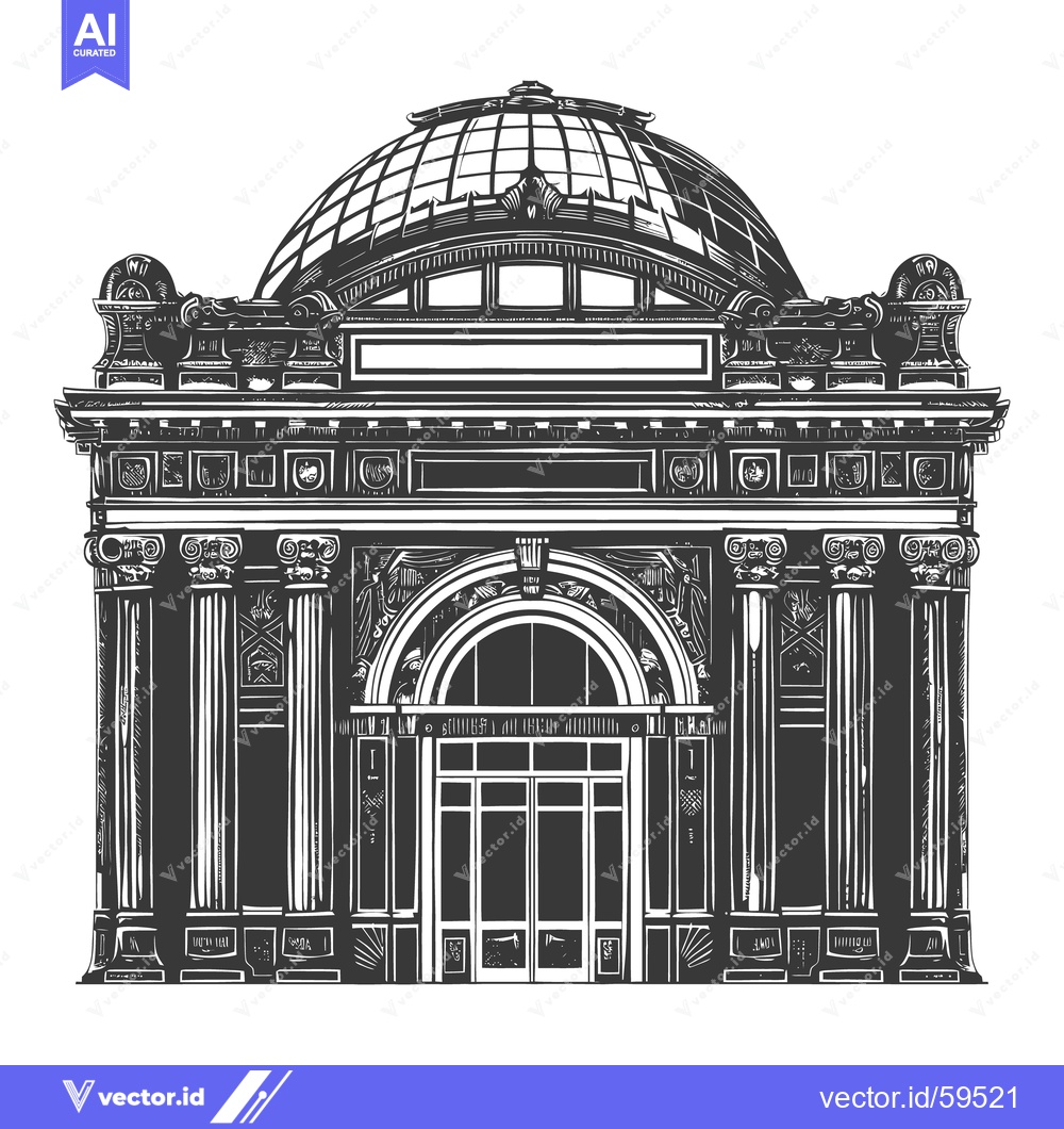 Premium Vector of An elegant drawing illustrating a building with a glass dome roof