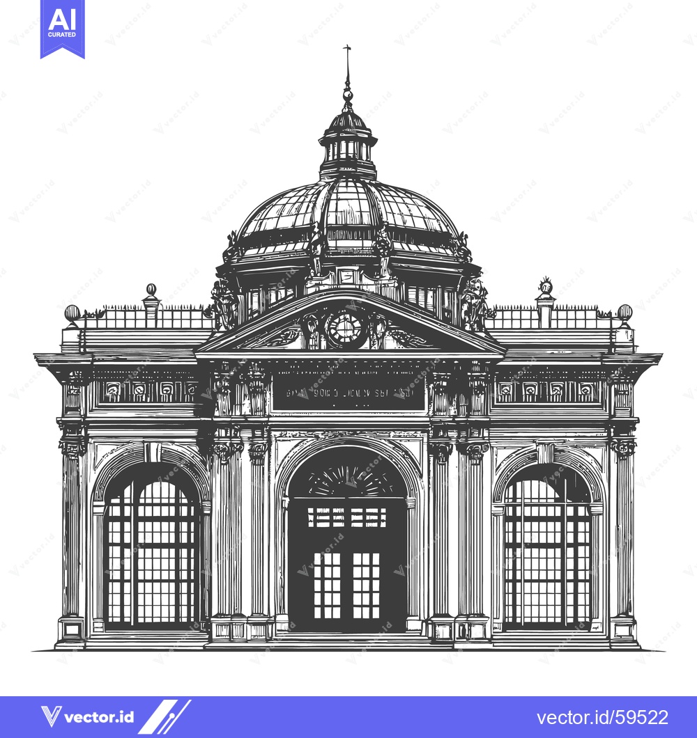 Premium Vector dari A detailed ink drawing of an ornate domed pavilion structure