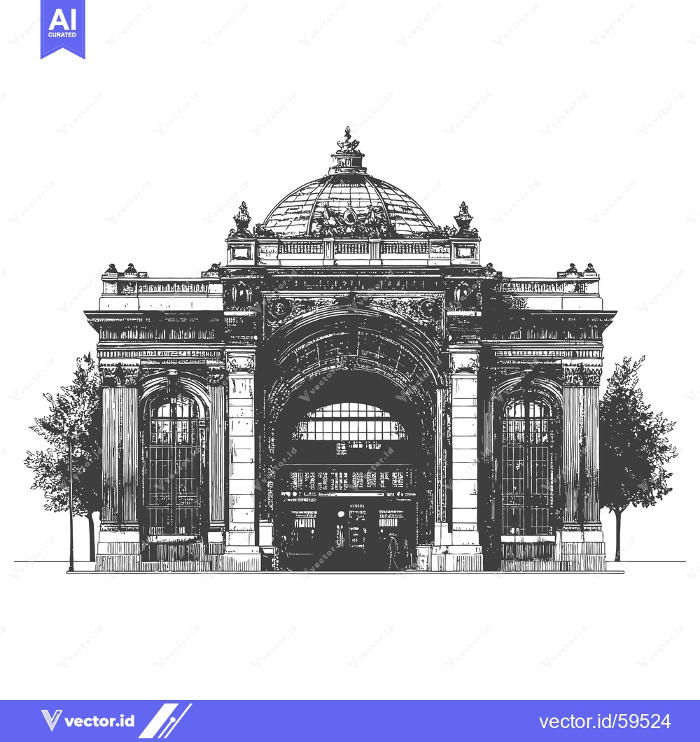 Premium Vector dari An ornate architectural drawing of a large building facade