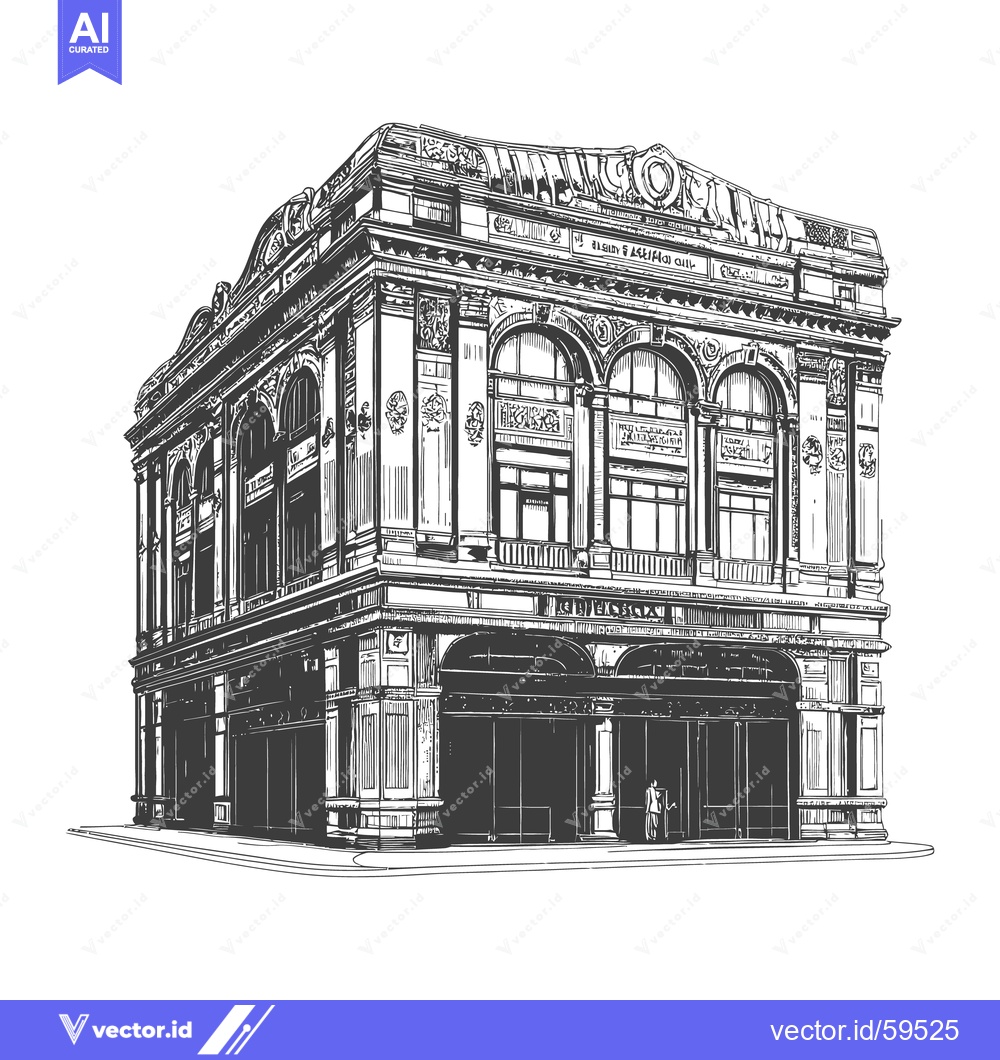 Premium Vector of An elaborate two story building illustration with architectural embell