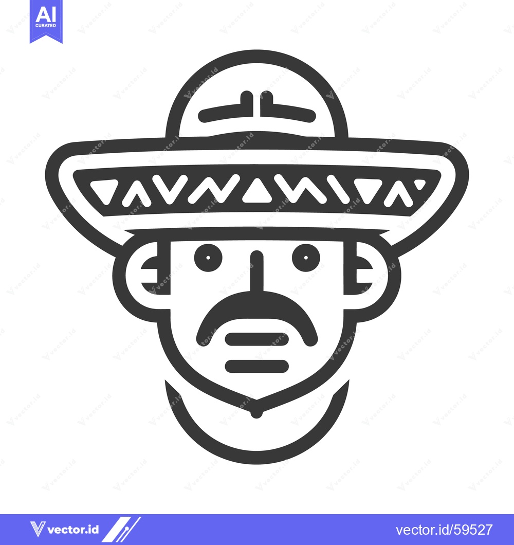 Premium Vector of A black and white illustration of a man wearing a sombrero