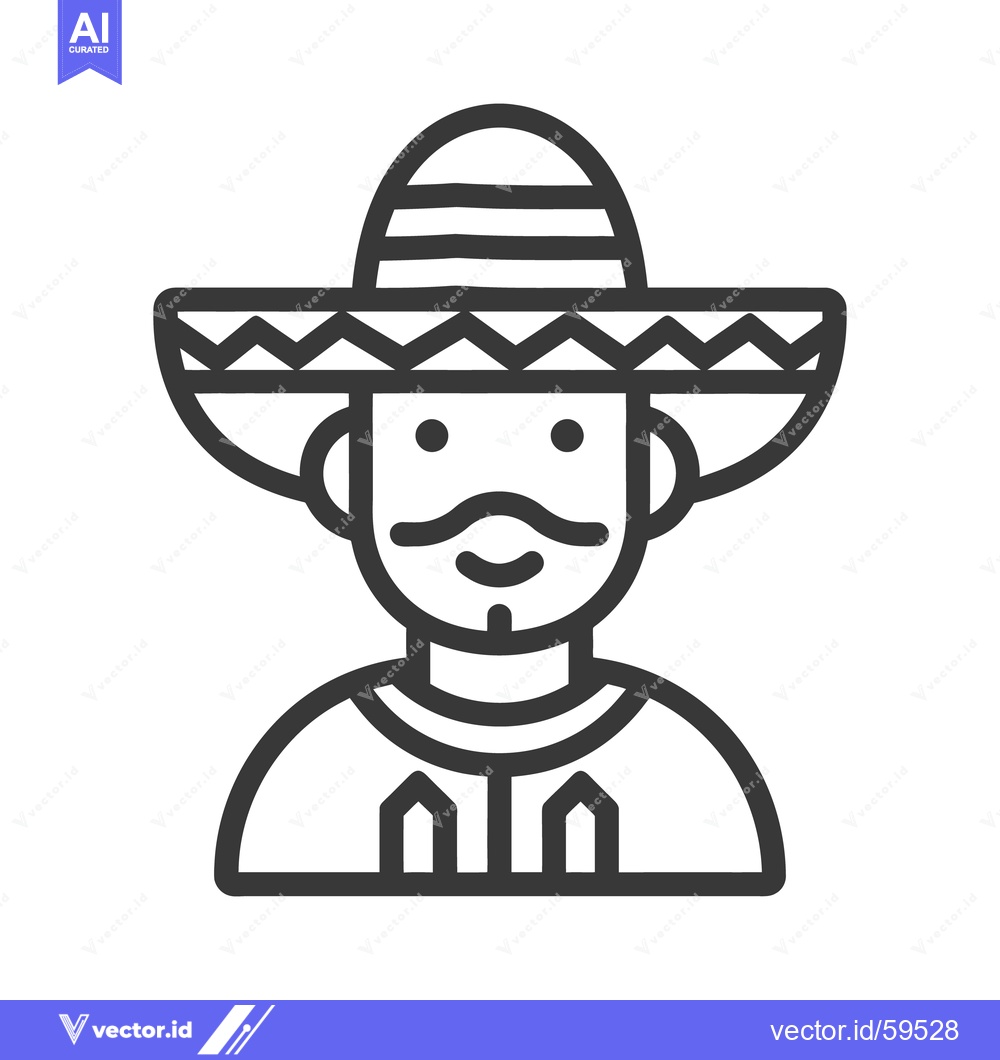 Premium Vector of A stylized illustration depicts a smiling man wearing a sombrero