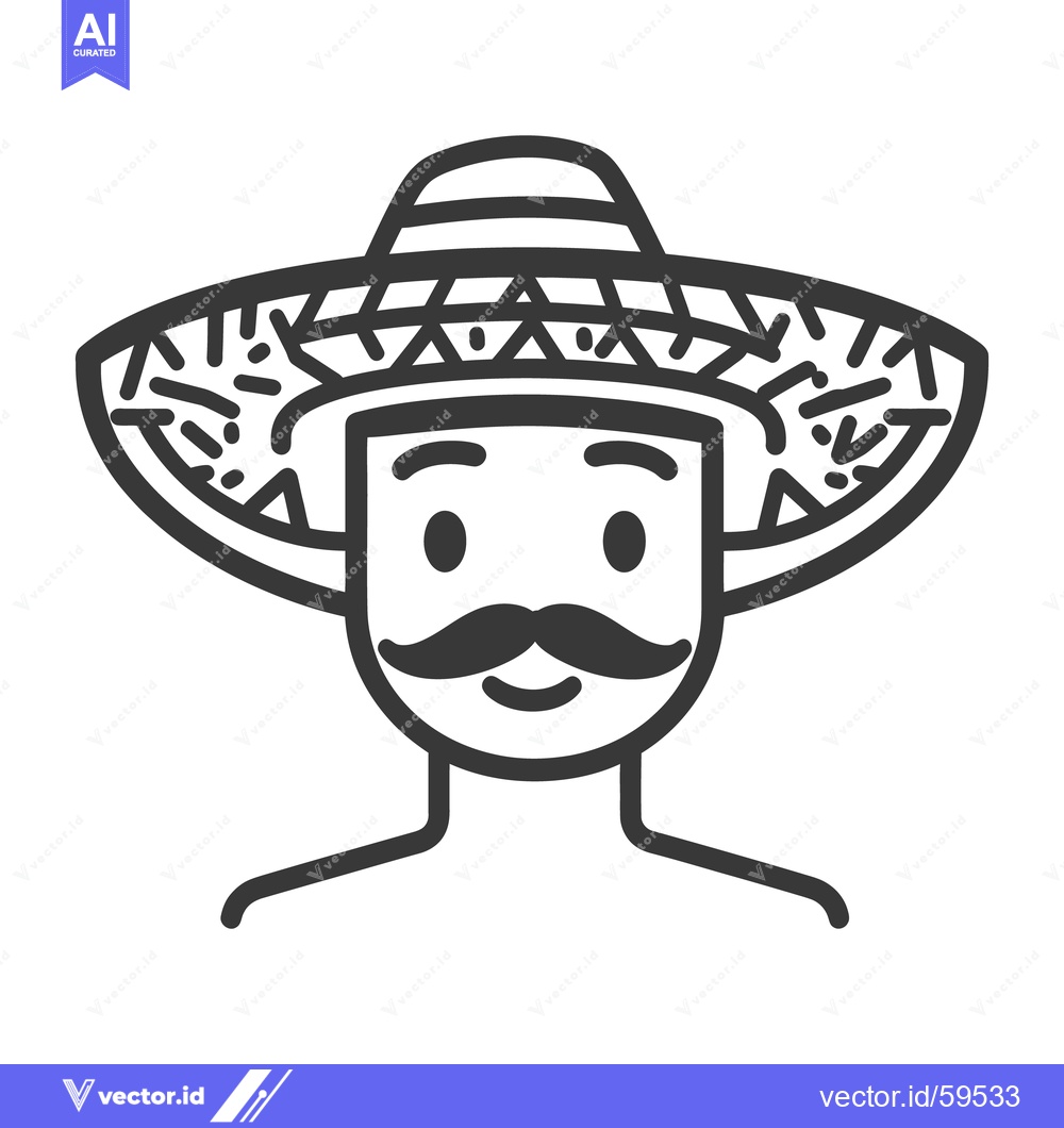 Premium Vector of A simplified line drawing of a man with a sombrero