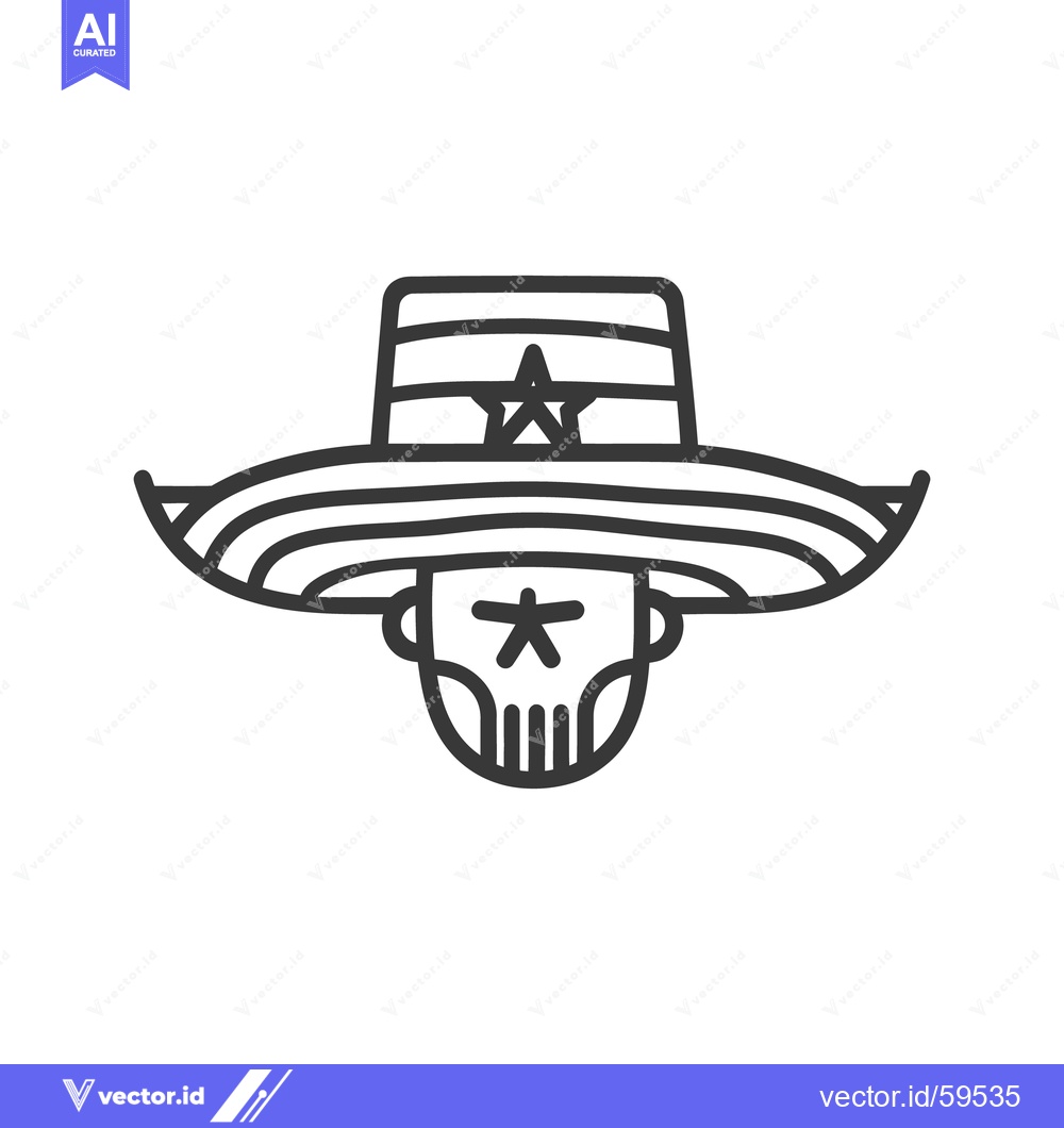 Premium Vector dari An illustration of a skull wearing a wide brimmed star hat