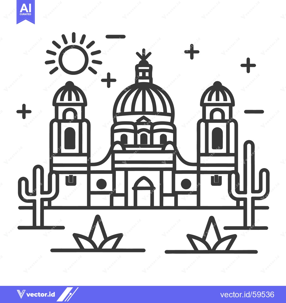 Premium Vector dari A line drawing depicting a church in a desert environment